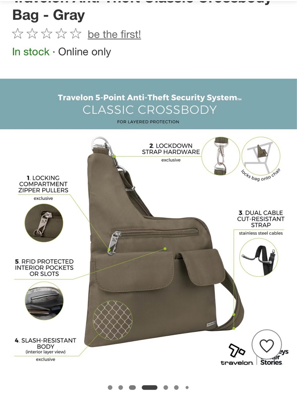 Like New Travelon Anti-Theft Classic Crossbody Bag - Brown Gray - Picture 7 of 11